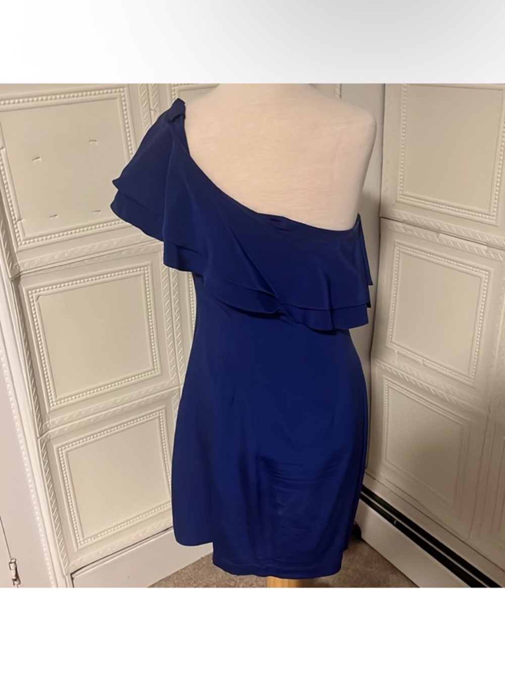 Royal Blue One Shoulder Ruffle Asymmetrical Dress - Picture 2 of 7